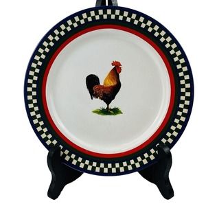 Ella's‎ Rooster Salad Plate 7.5" Bob Timberlake Green Checkerboard Trim